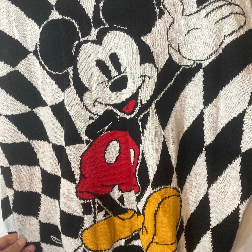 Disney Mickey Mouse Black White Checkerboard Plaid Cotton Knit Sweater Large - Picture 4 of 6